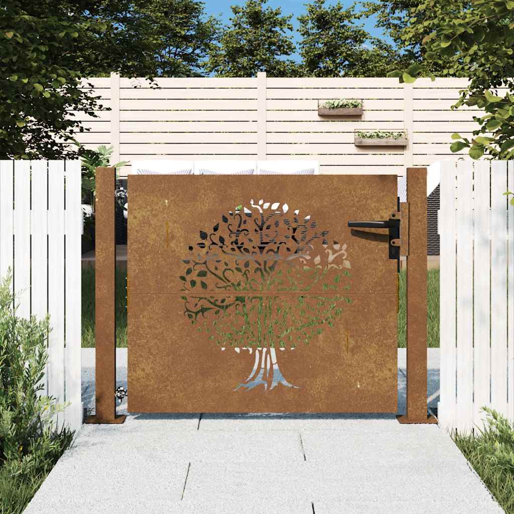 Cancello da giardino 100x100 cm in acciaio Corten con design ad albero