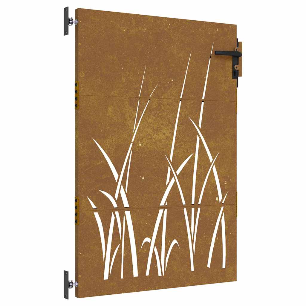 Cancello da giardino 85x125 cm in acciaio Corten con design erba