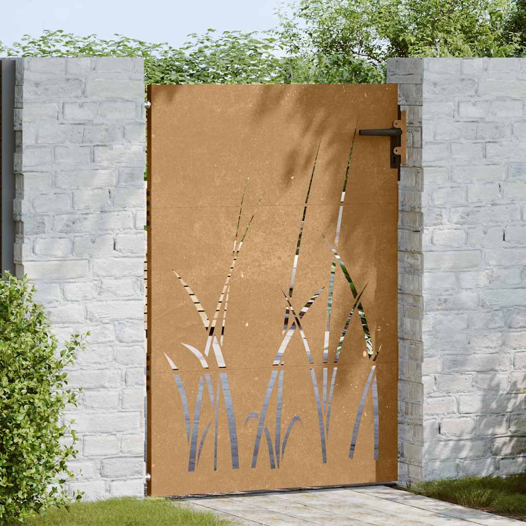 Cancello da giardino 85x125 cm in acciaio Corten con design erba