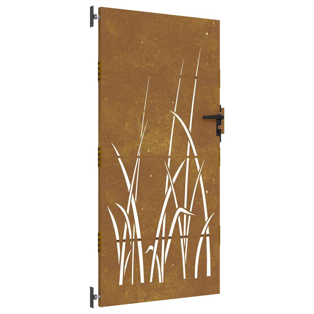 Cancello da giardino 85x175 cm in acciaio Corten con design erba