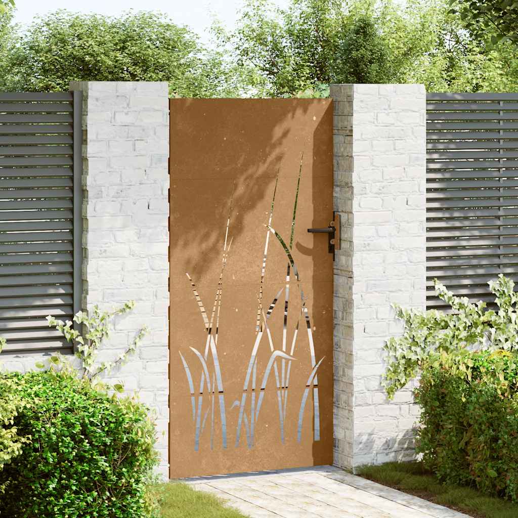Cancello da giardino 85x175 cm in acciaio Corten con design erba