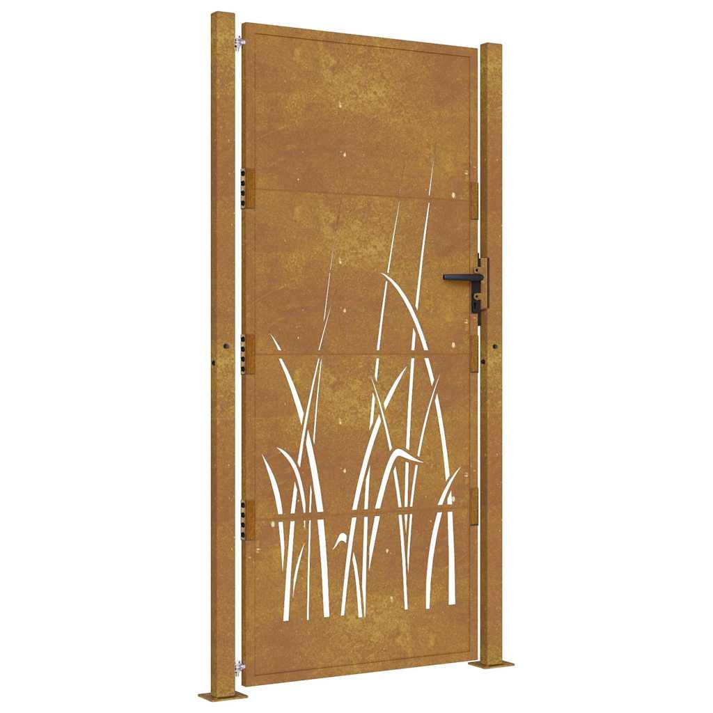 Cancello da giardino 100x175 cm in acciaio Corten con design erba