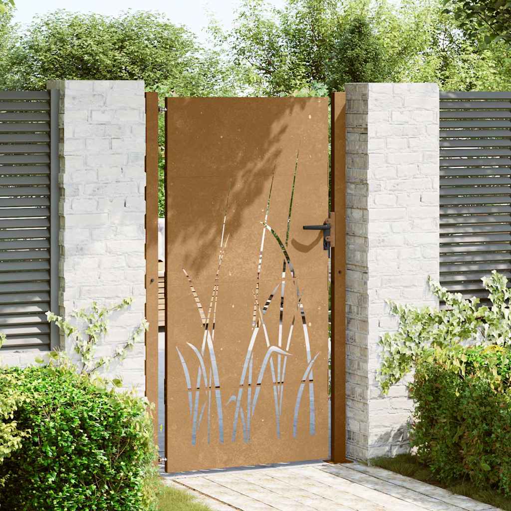 Cancello da giardino 100x175 cm in acciaio Corten con design erba