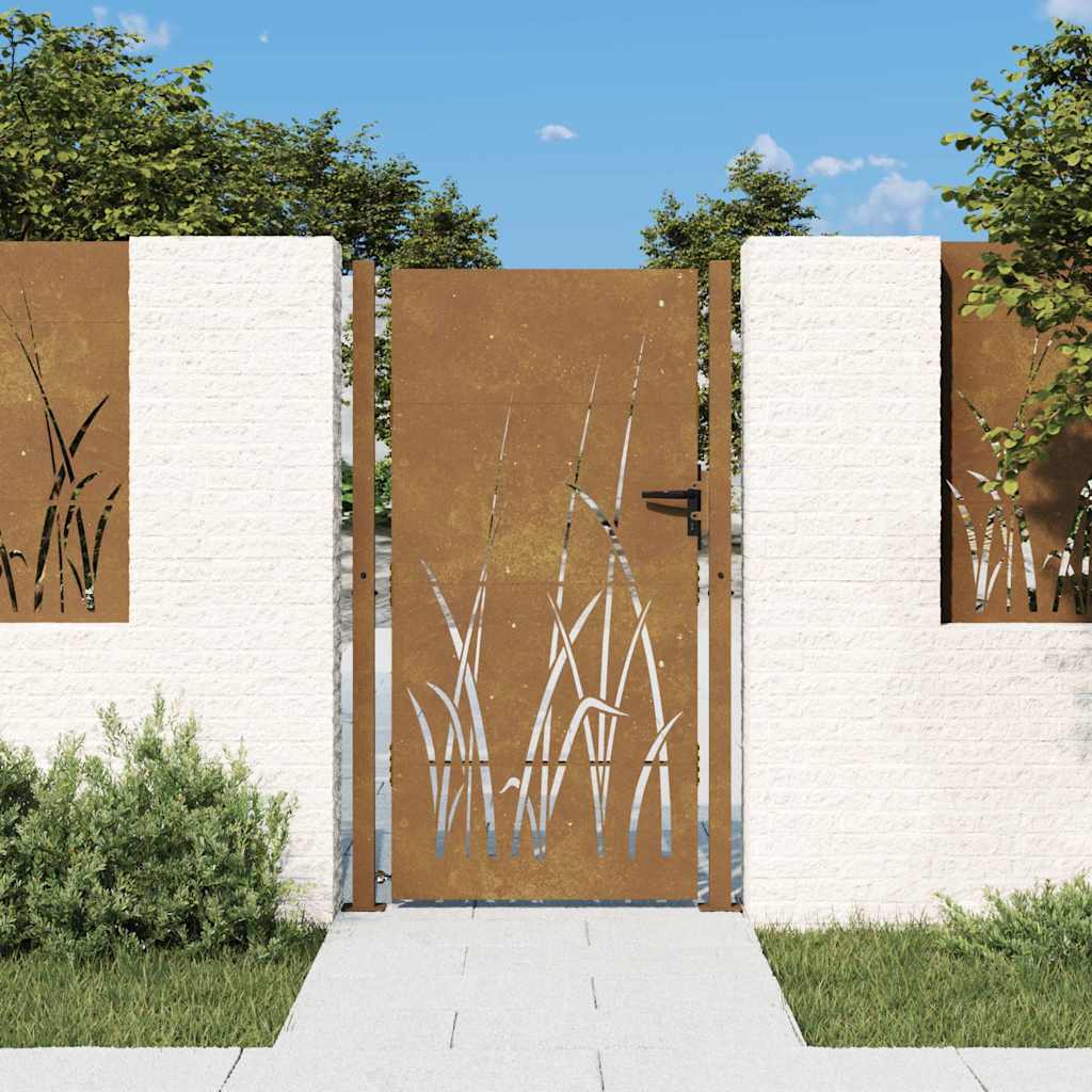 Cancello da giardino 100x175 cm in acciaio Corten con design erba