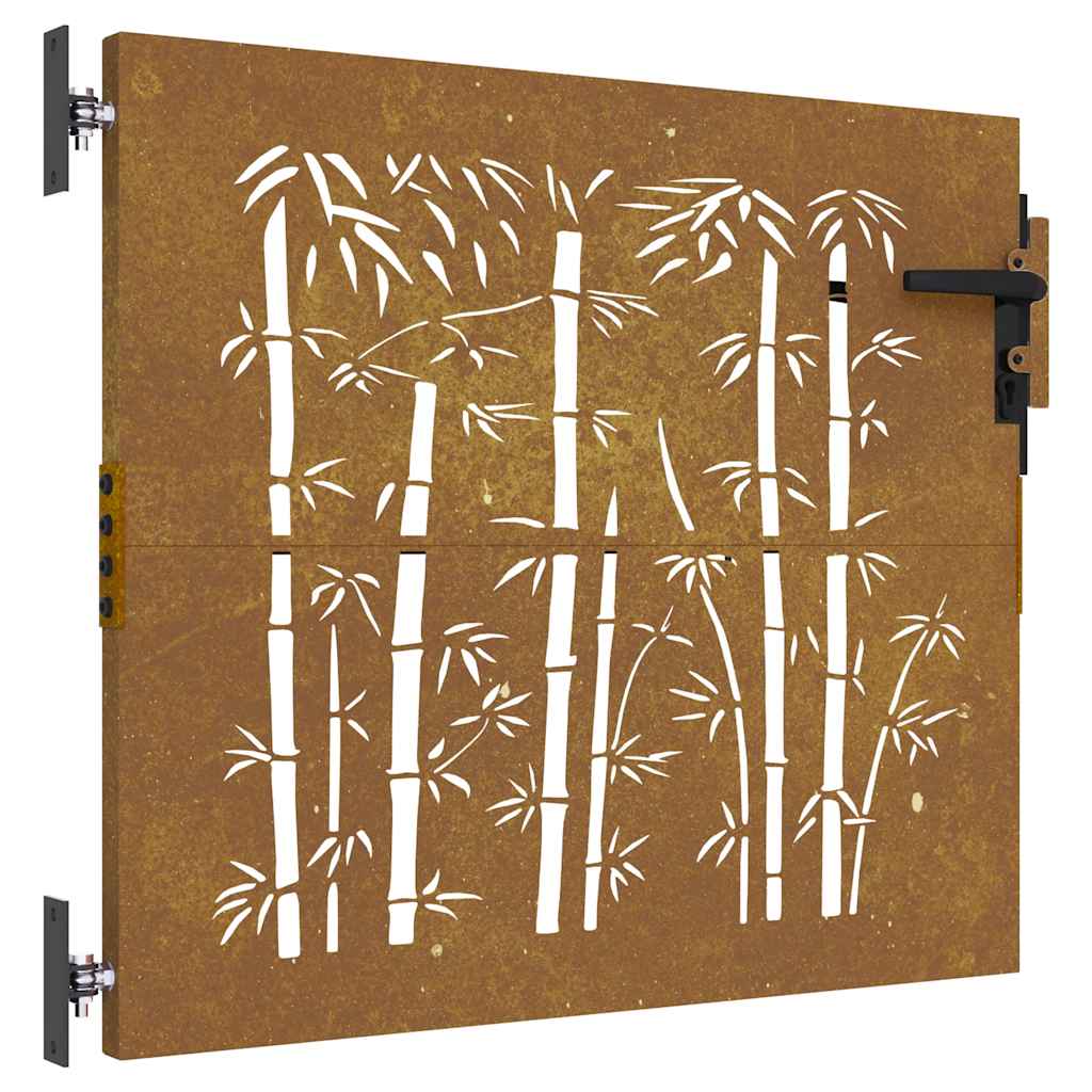 Cancello da giardino 85x75 cm in acciaio Corten e design in bambù