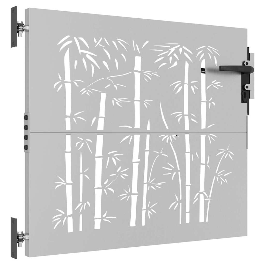 Cancello da giardino 85x75 cm in acciaio Corten e design in bambù