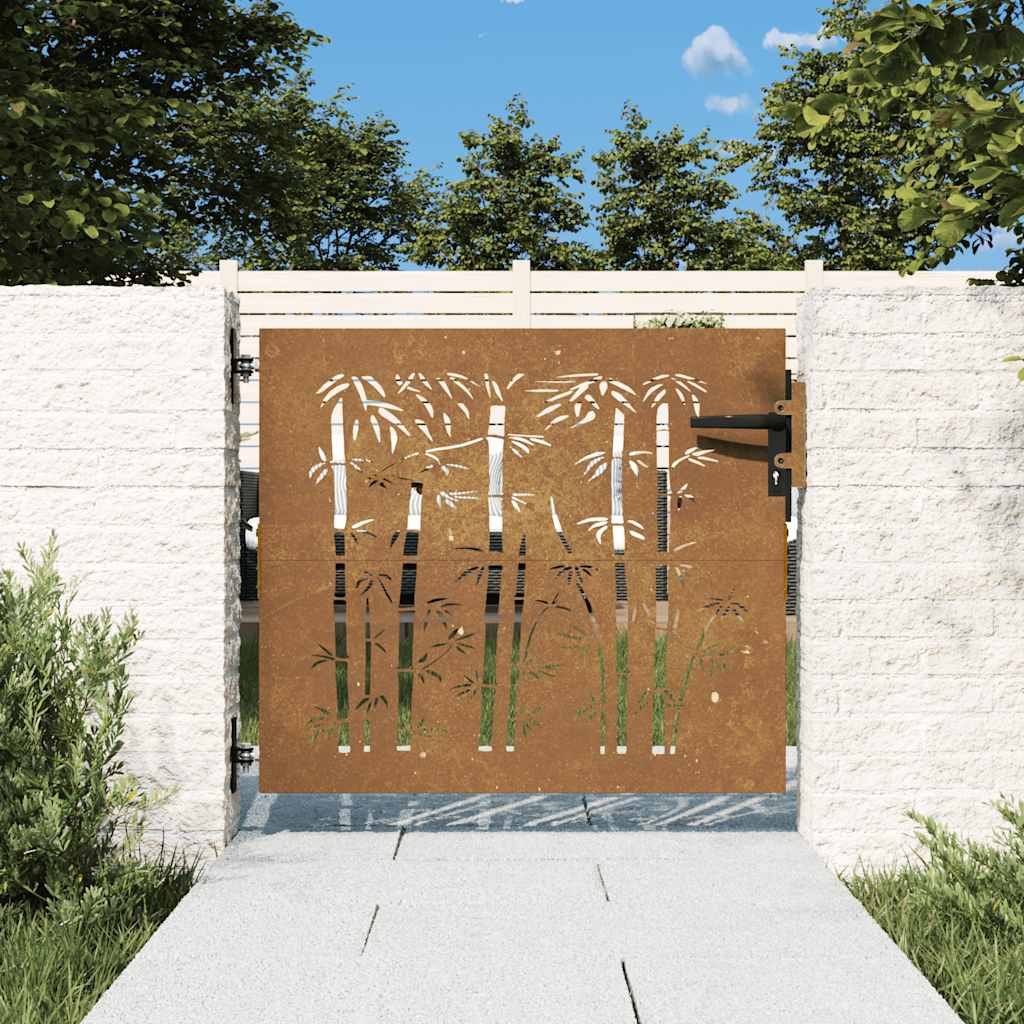 Cancello da giardino 85x75 cm in acciaio Corten e design in bambù