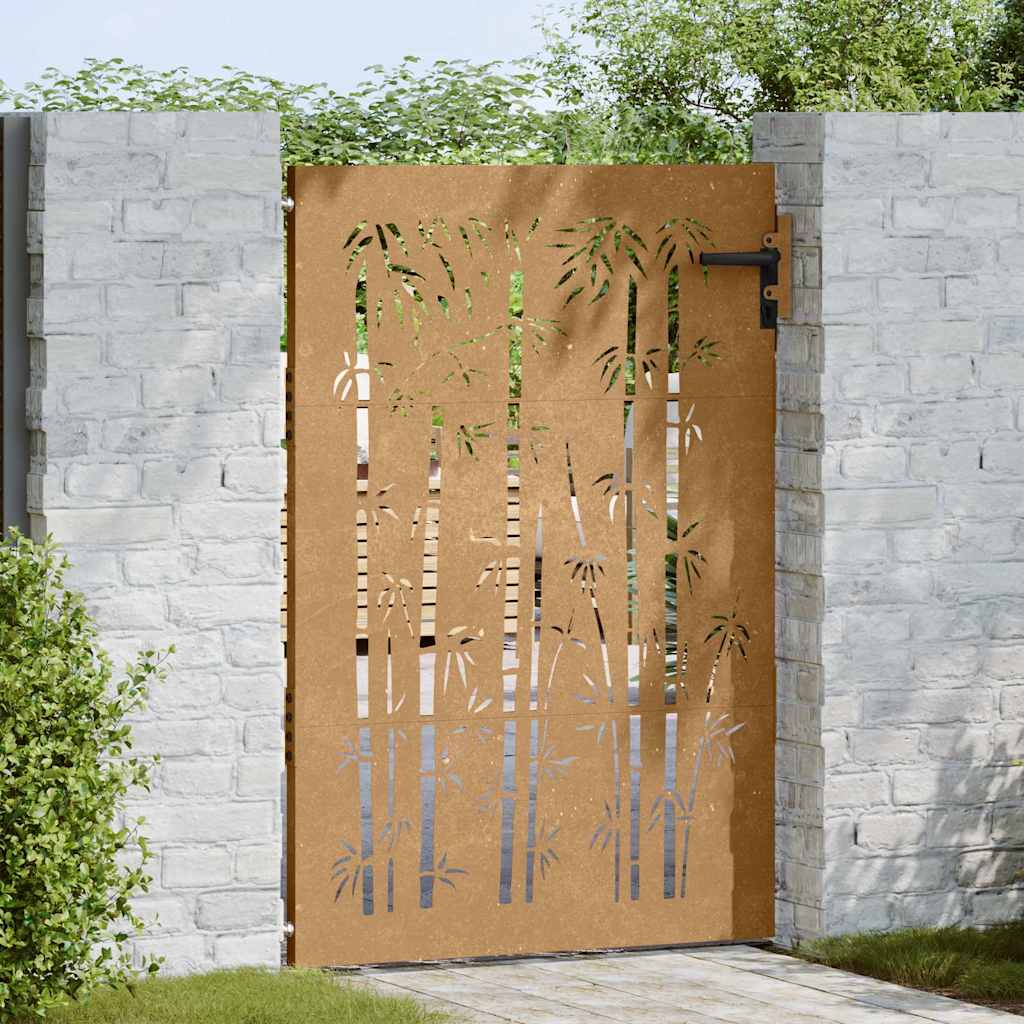 Cancello da giardino 85x125 cm in acciaio Corten e design in bambù