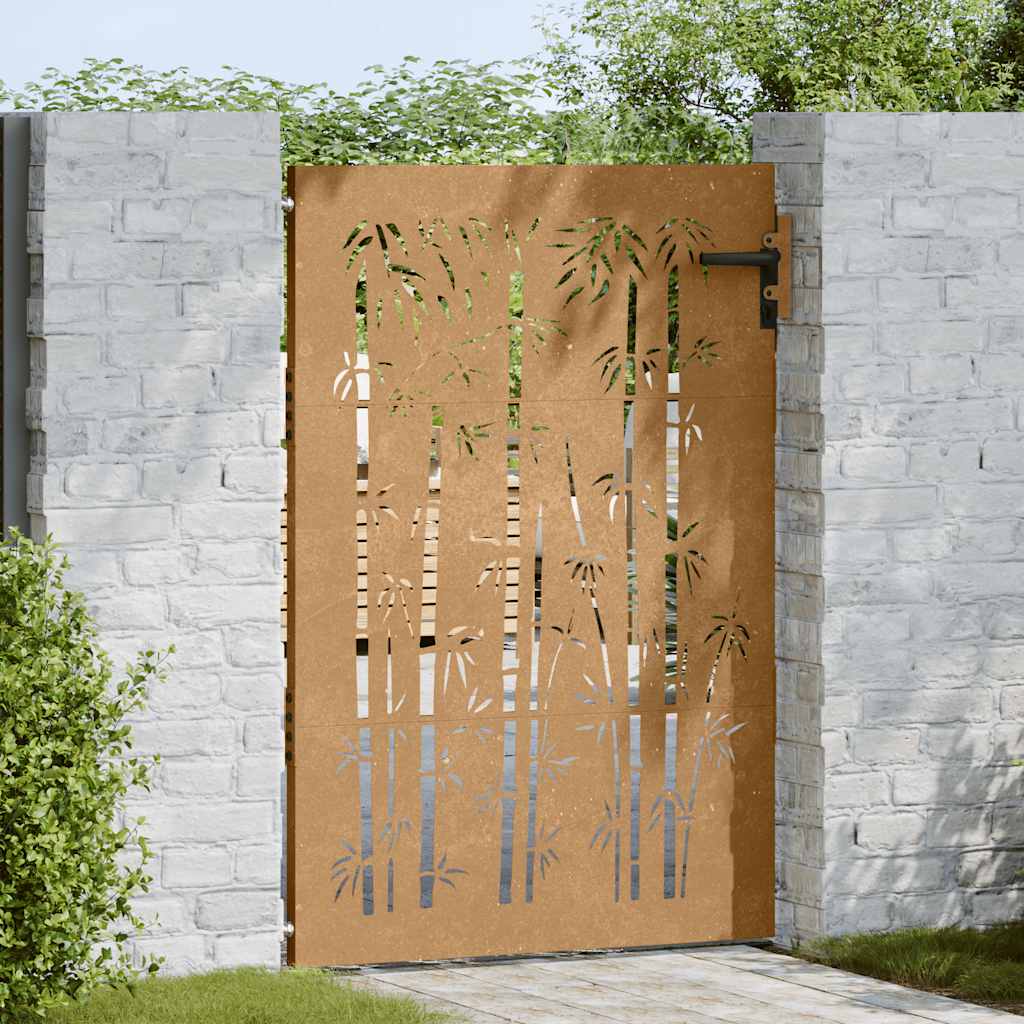 Cancello da giardino 85x150 cm in acciaio Corten e bambù