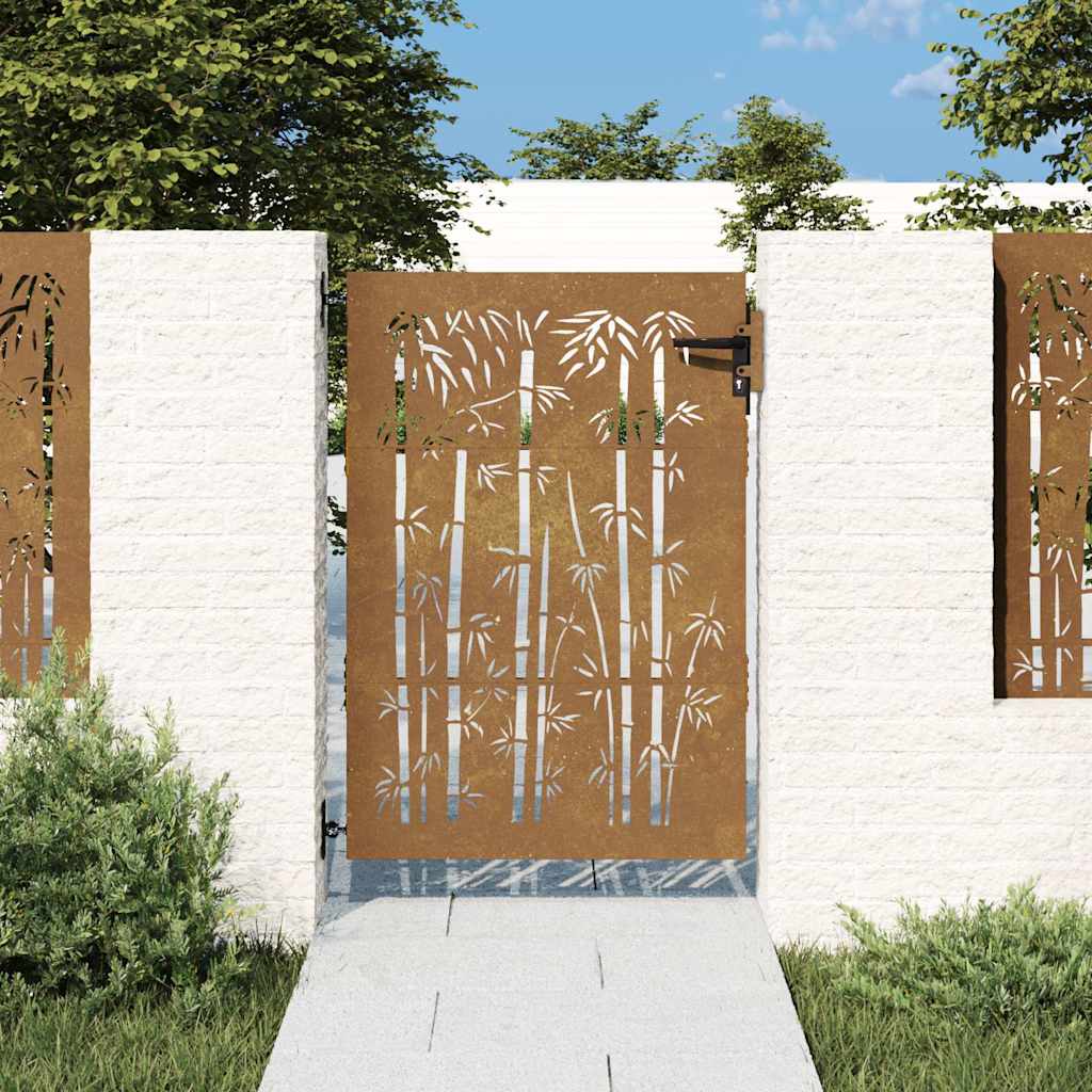 Cancello da giardino 85x150 cm in acciaio Corten e bambù