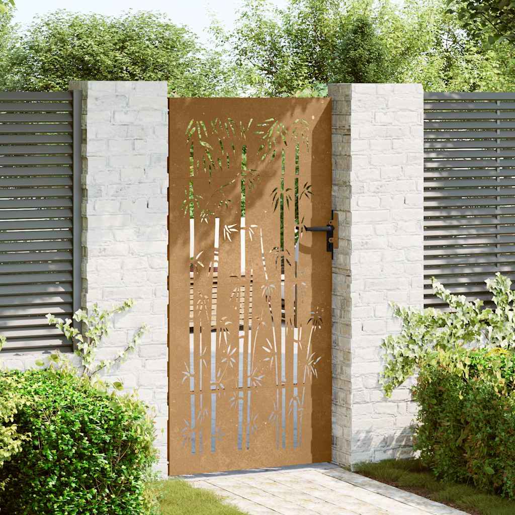 Cancello da giardino 85x200 cm in acciaio corten e design in bambù