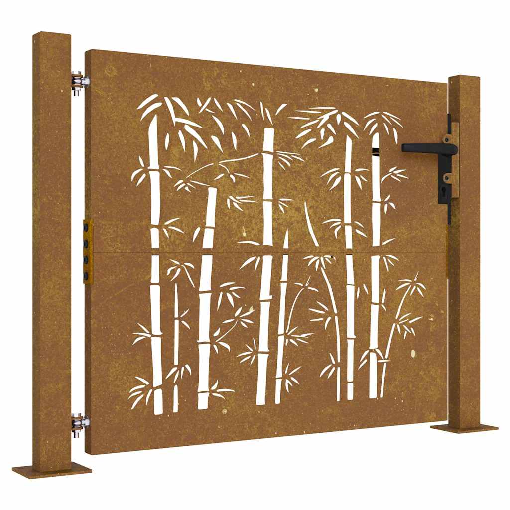 Cancello da giardino 100x75 cm in acciaio Corten e design in bambù