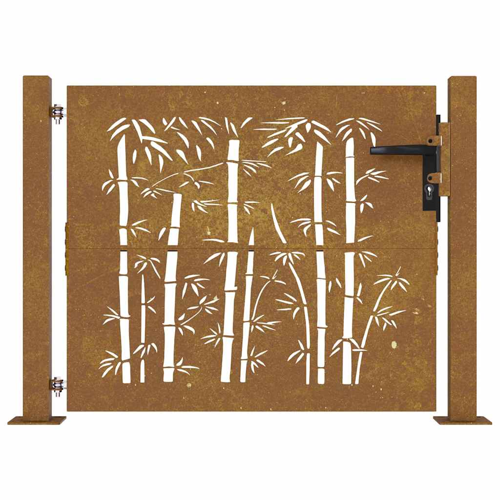 Cancello da giardino 100x75 cm in acciaio Corten e design in bambù