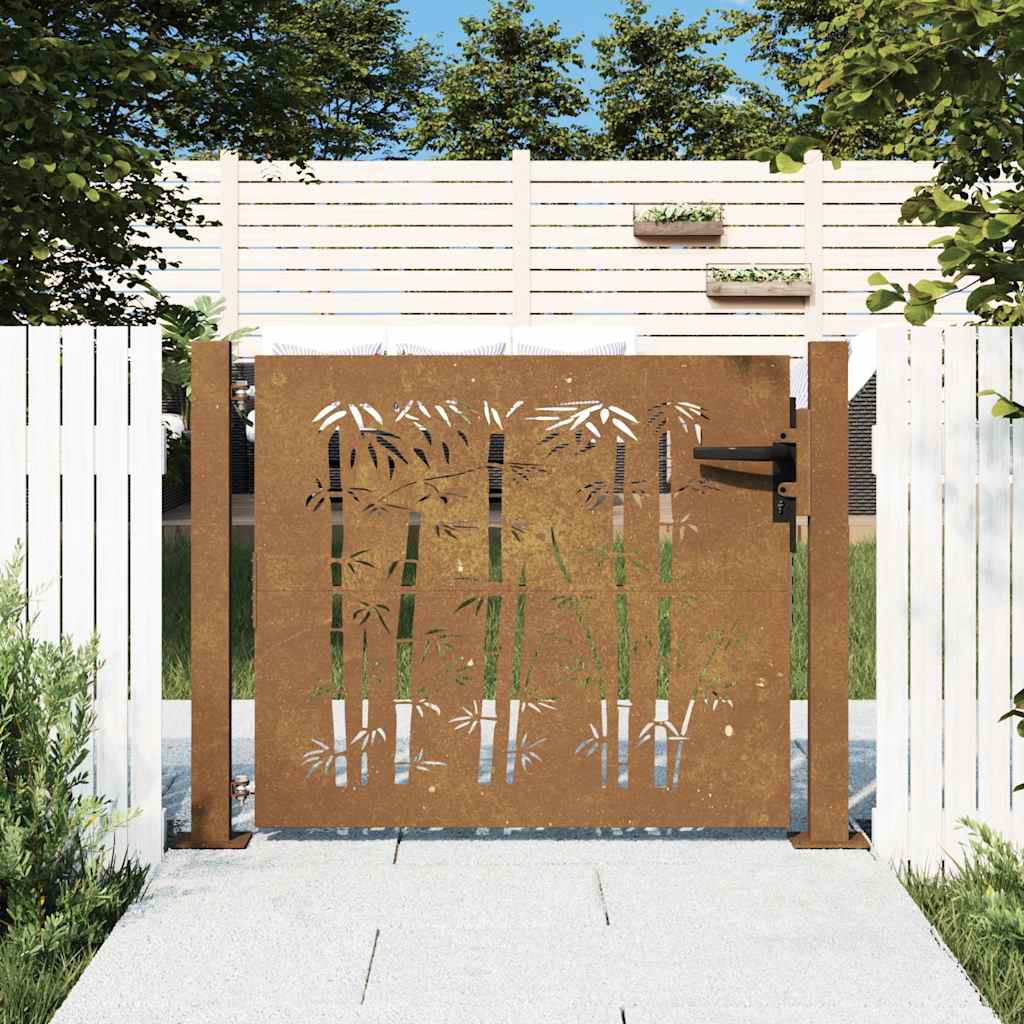 Cancello da giardino 100x75 cm in acciaio Corten e design in bambù