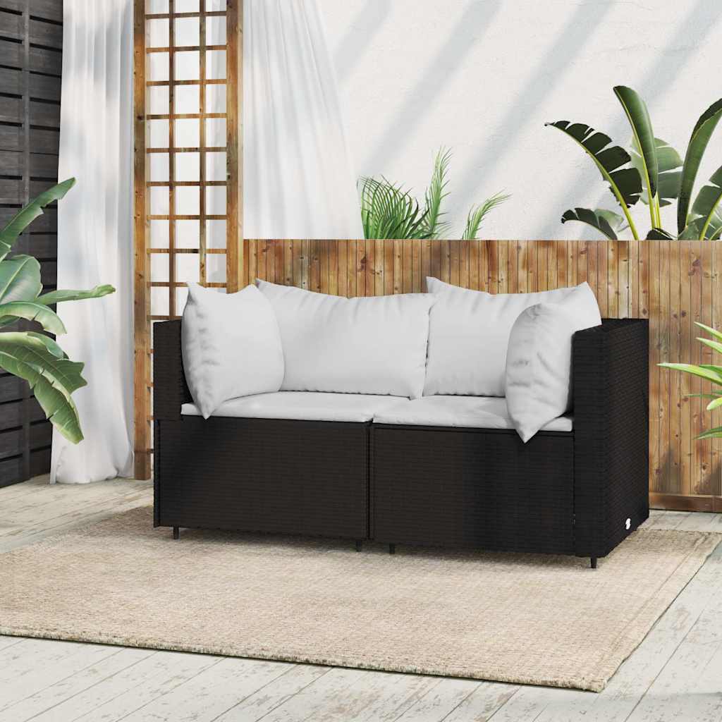 Divano Angolare da Giardino con Cuscini in Polyrattan Nero