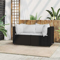Divano Angolare da Giardino con Cuscini in Polyrattan Nero