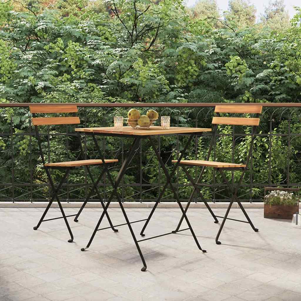 Set Bistrò Pieghevole 3 pz in Legno Massello di Teak e Acciaio