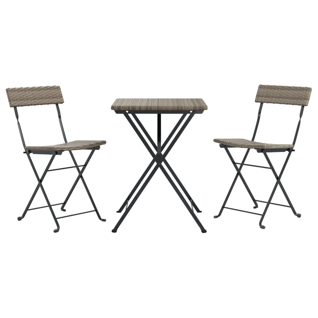 Set Pieghevole da Bistrò 3 pz Grigio in Polyrattan