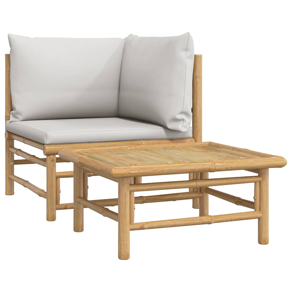Set Salotto da Giardino 2pz con Cuscini Grigio Chiaro Bambù