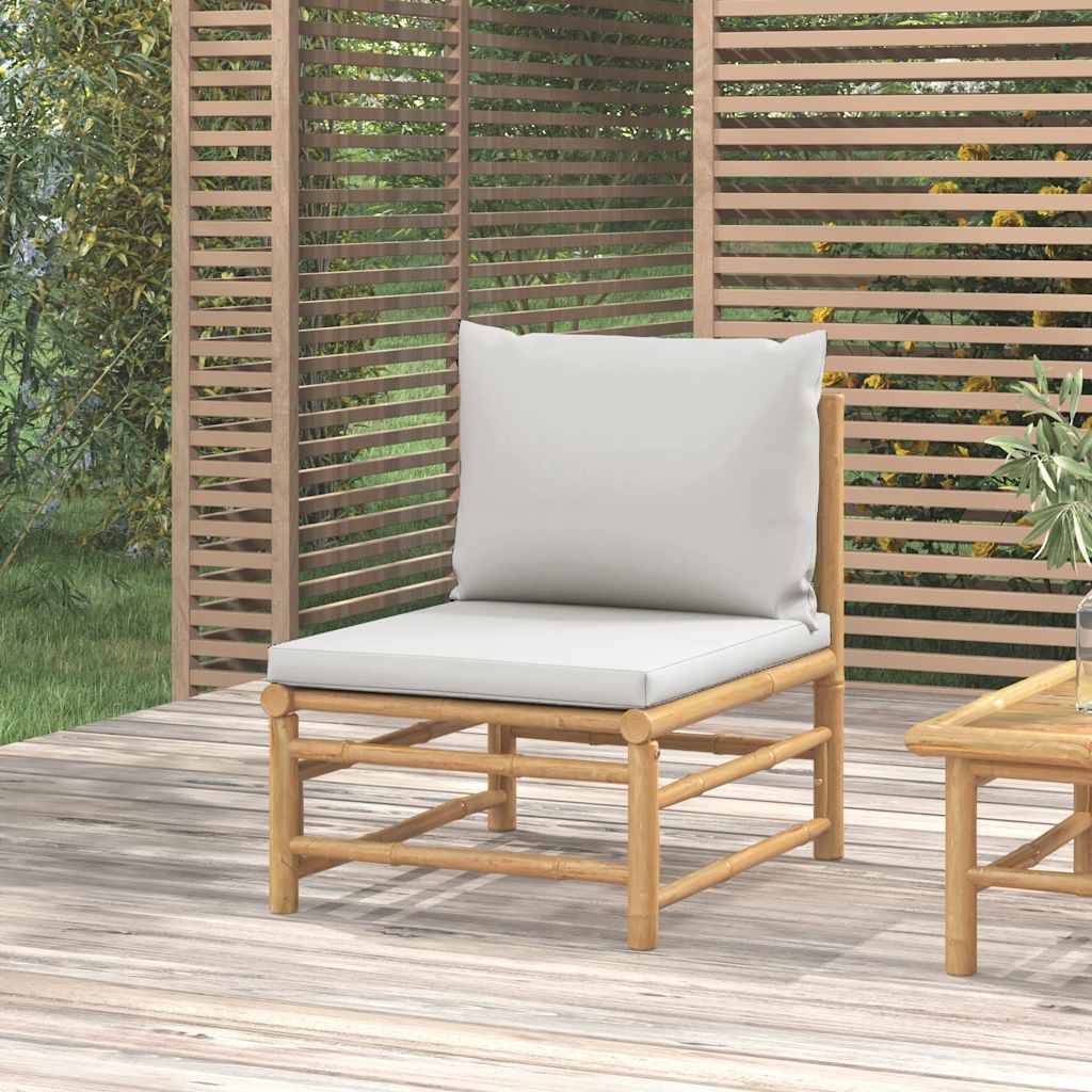 Divano Centrale da Giardino con Cuscini Grigio Chiaro Bambù