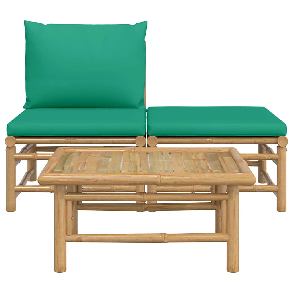 Set Salotto da Giardino 3pz con Cuscini Verdi Bambù