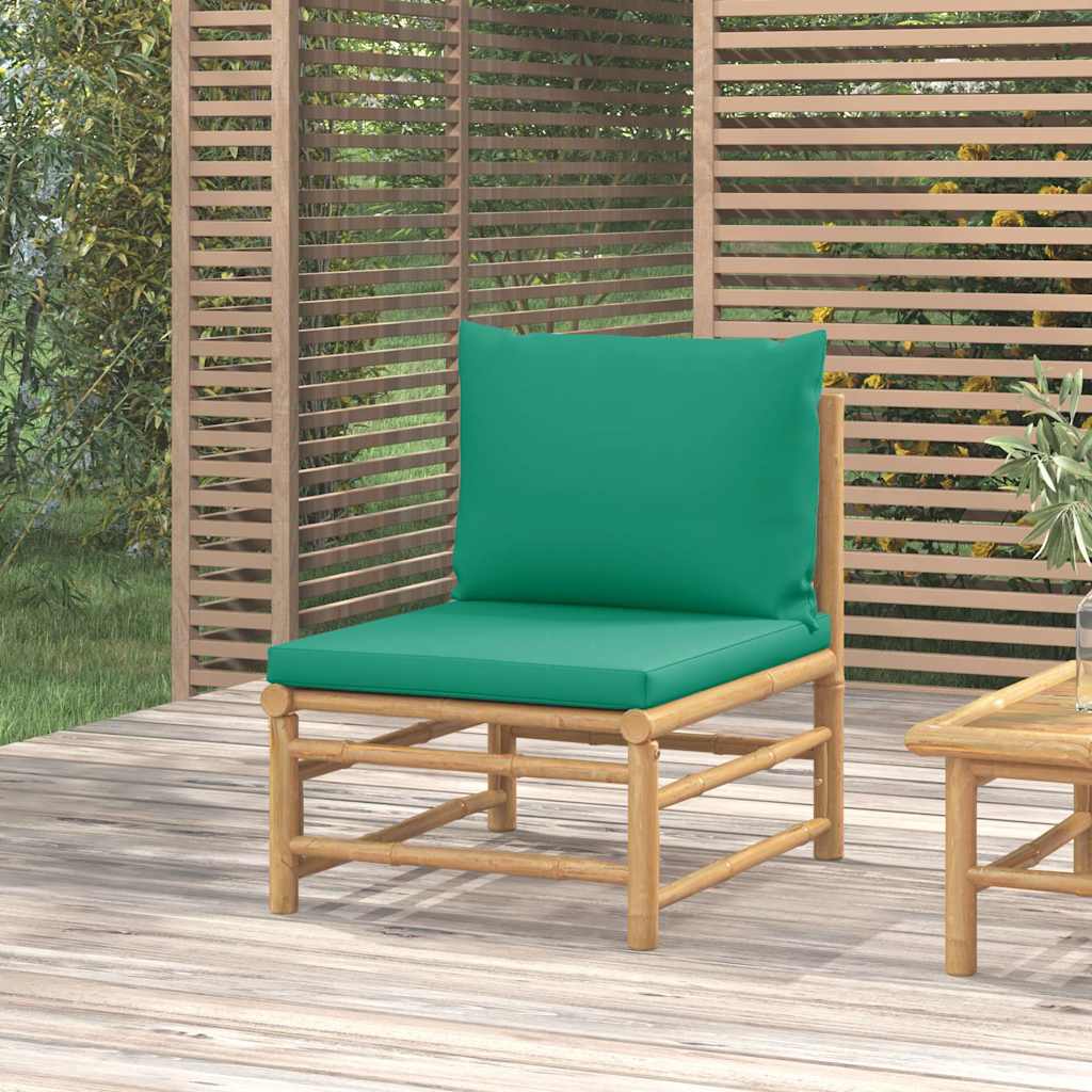 Divano Centrale da Giardino con Cuscini Verdi in Bambù
