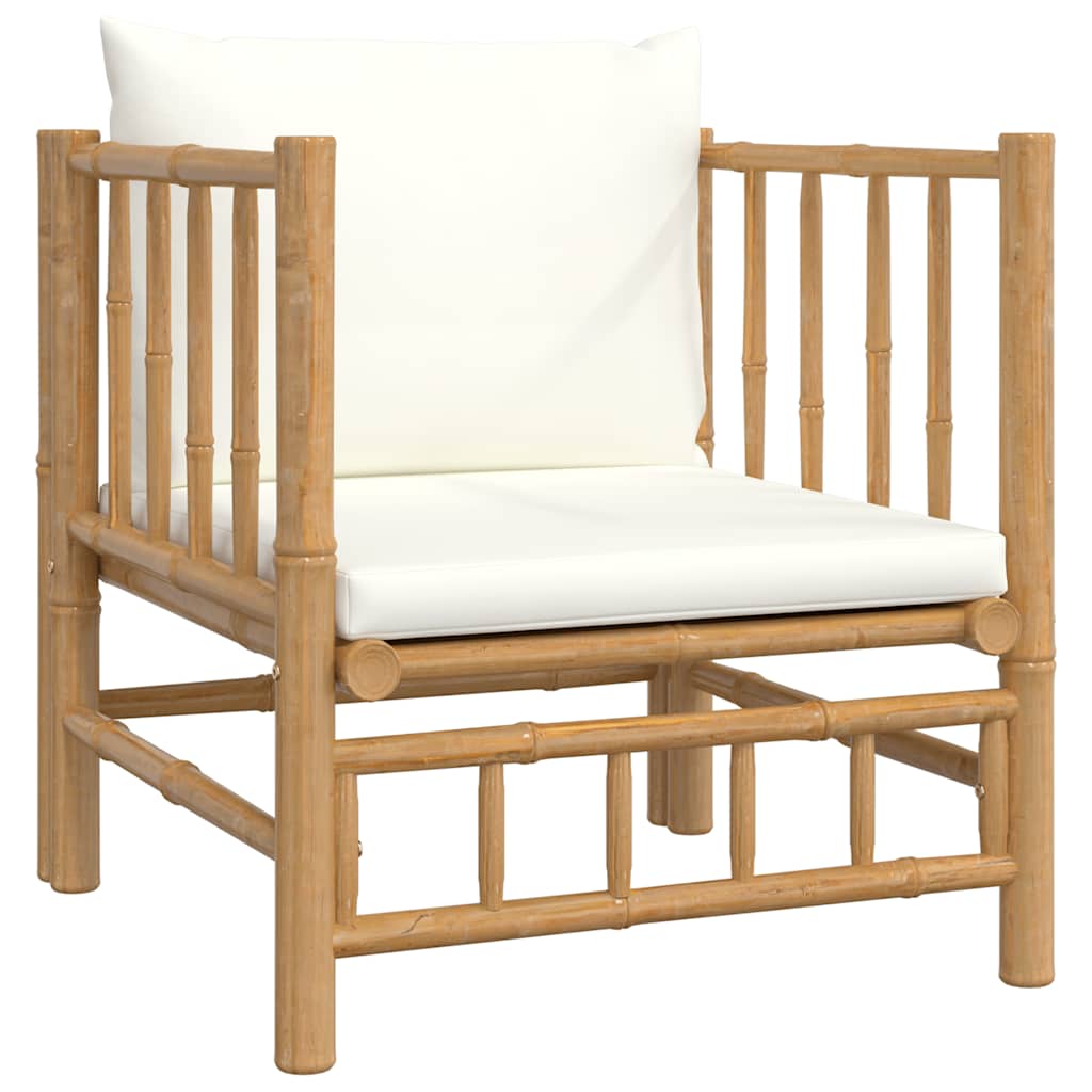 Divano da Giardino con Cuscini Bianco Crema in Bambù