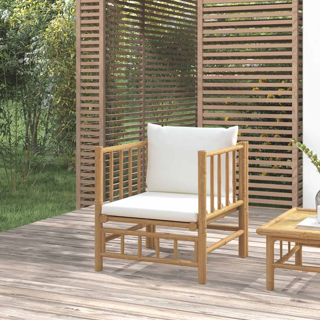 Divano da Giardino con Cuscini Bianco Crema in Bambù
