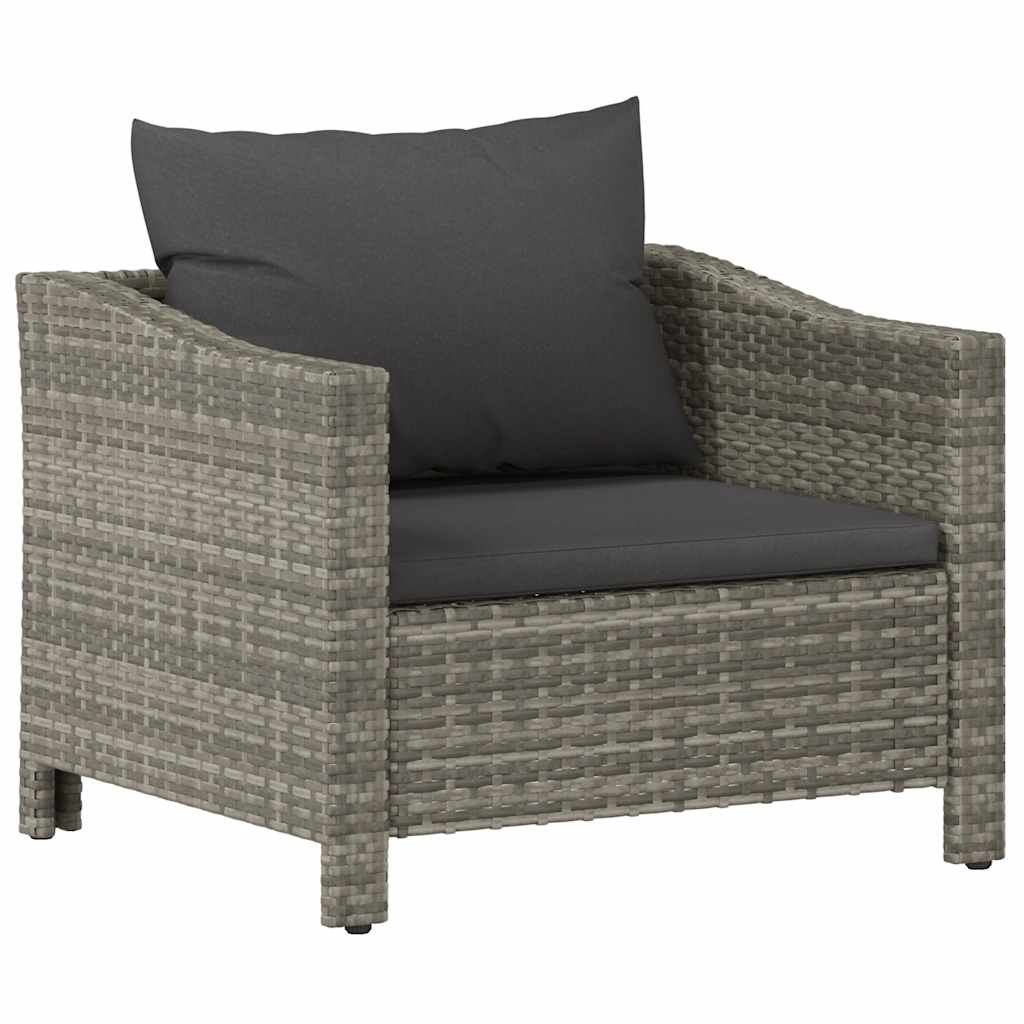 Poltrona da giardino con cuscino grigio in polyrattan