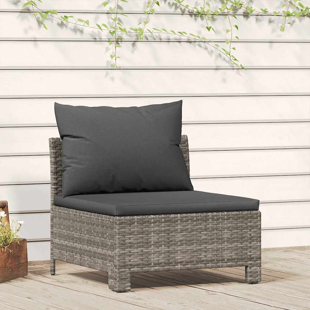 Divano da giardino centrale con cuscino grigio in polyrattan
