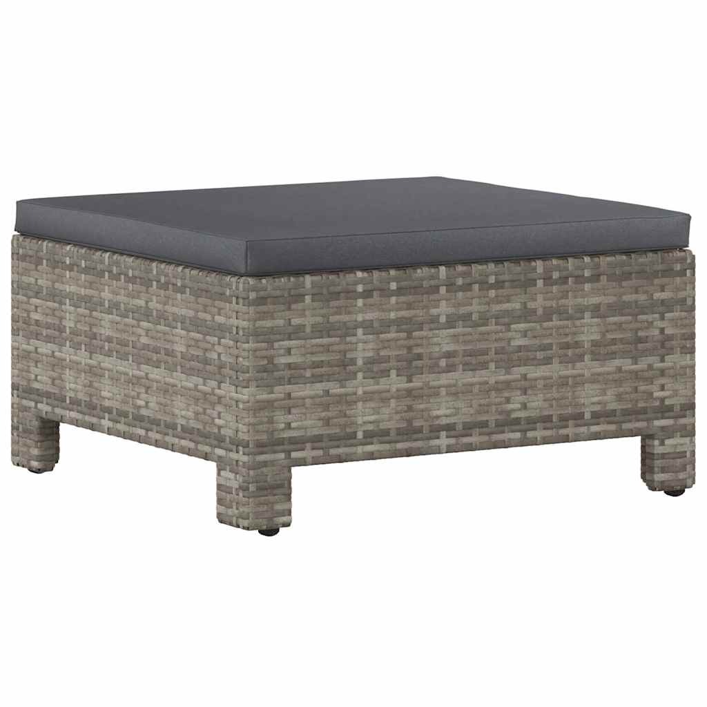 Poggiapiedi da giardino con cuscino grigio in polyrattan