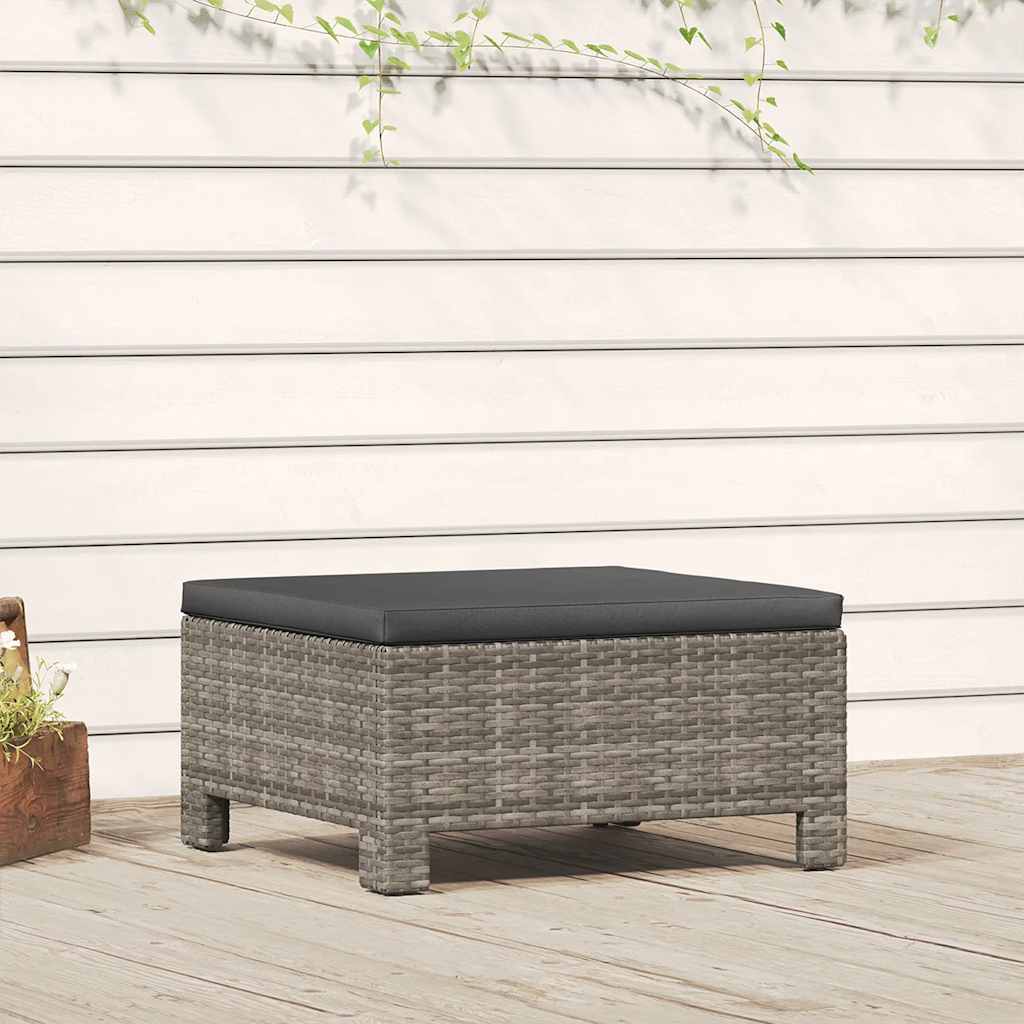 Poggiapiedi da giardino con cuscino grigio in polyrattan