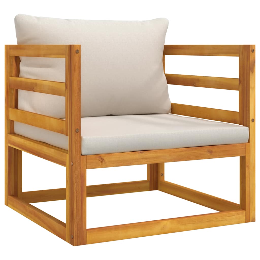 Poltrona Giardino Cuscini Grigio Chiaro Legno Massello Acacia