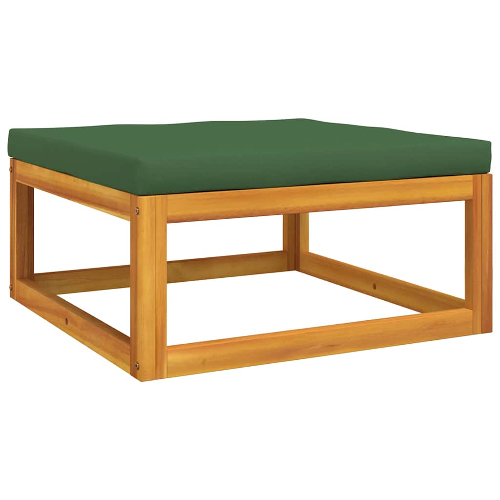Poggiapiedi da Giardino con Cuscino Verde Legno Massello Acacia