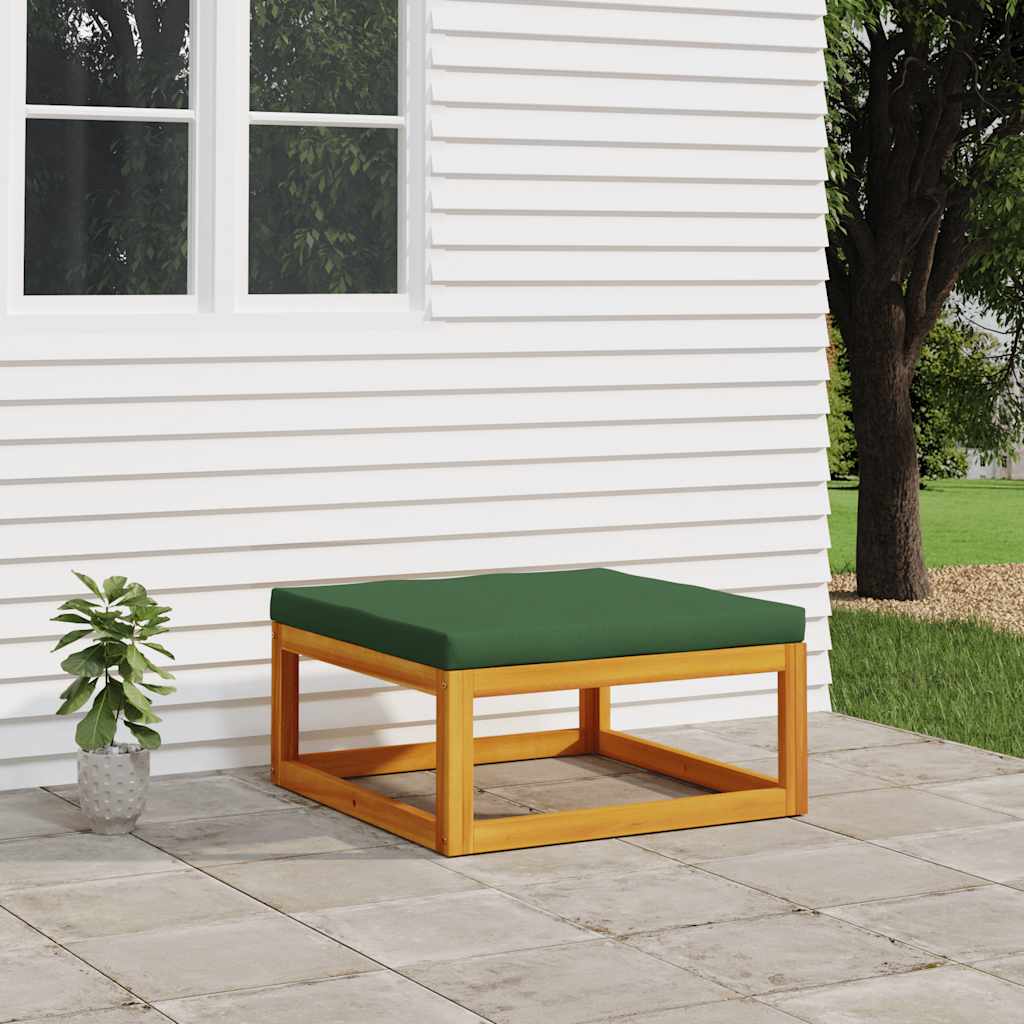 Poggiapiedi da Giardino con Cuscino Verde Legno Massello Acacia