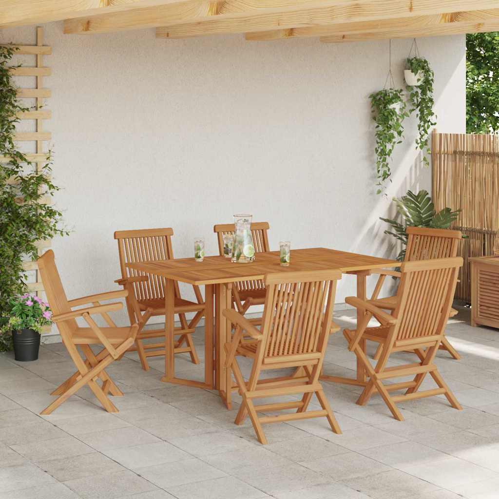 Set da Pranzo per Giardino 7 pz Marrone Legno di teak solido