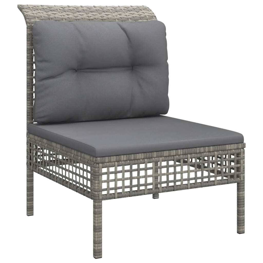 Divano Centrale da Giardino con Cuscino in Polyrattan Grigio