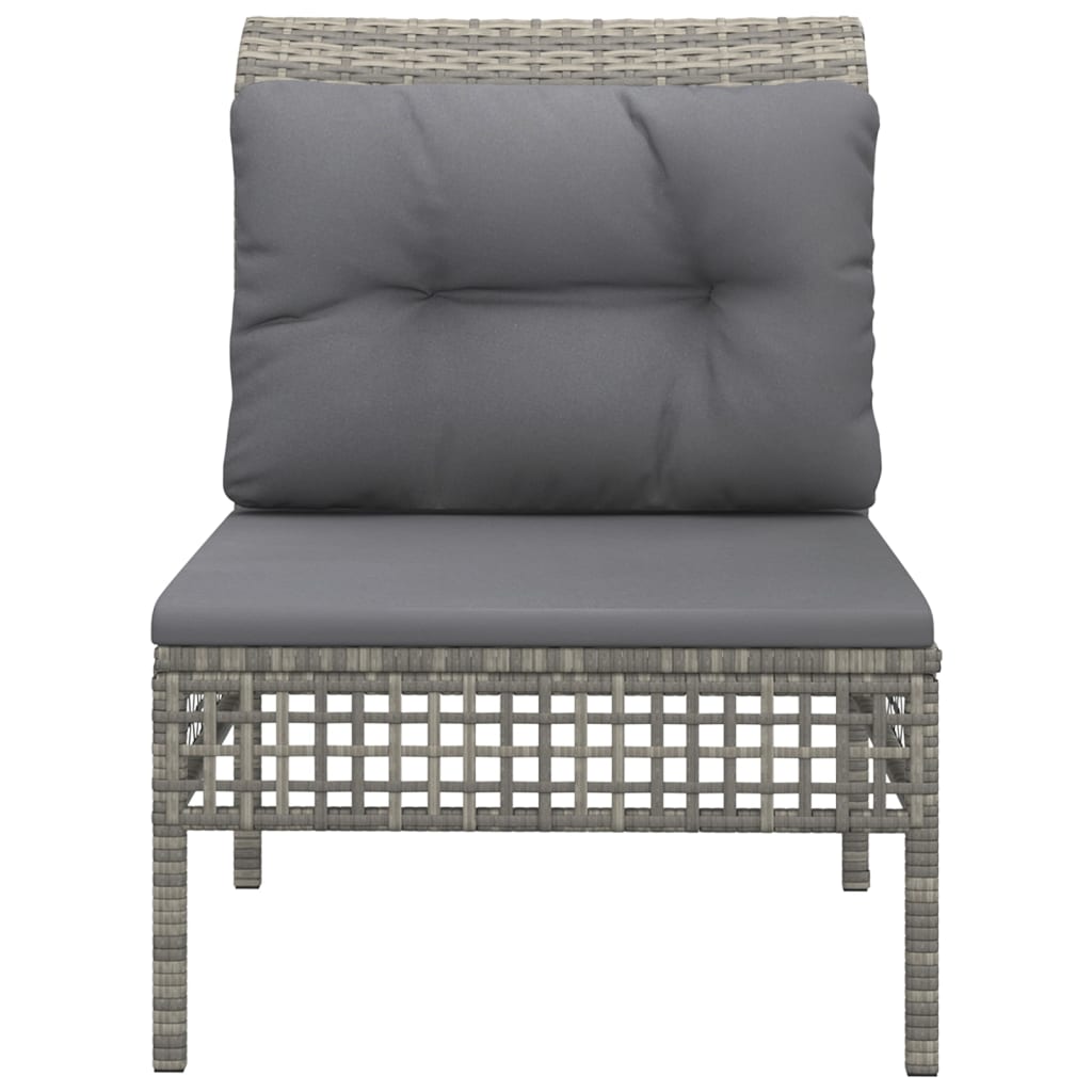 Divano Centrale da Giardino con Cuscino in Polyrattan Grigio