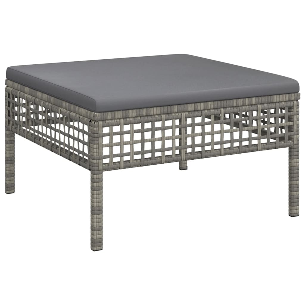 Poggiapiedi da Giardino con Cuscino in Polyrattan Grigio