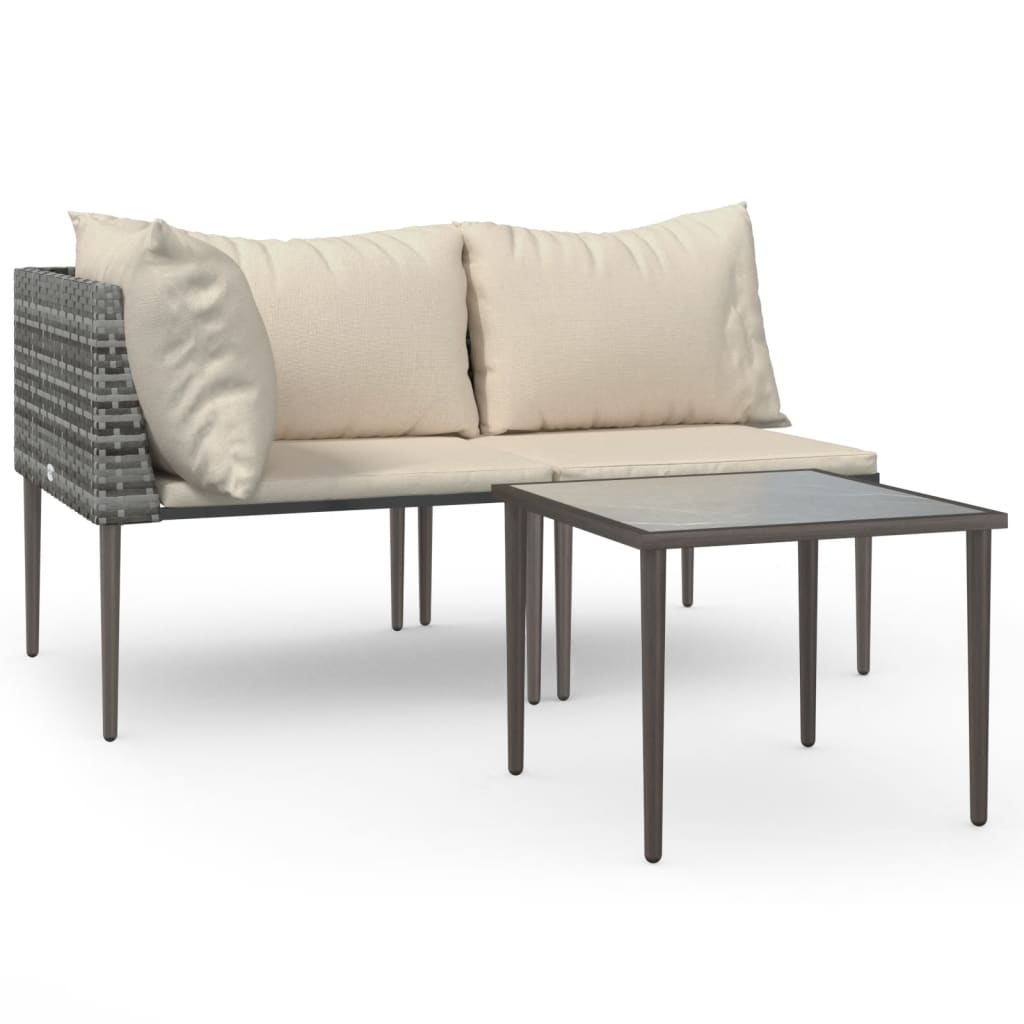 Set Divani da Giardino 3 pz con Cuscini in Polyrattan Grigio