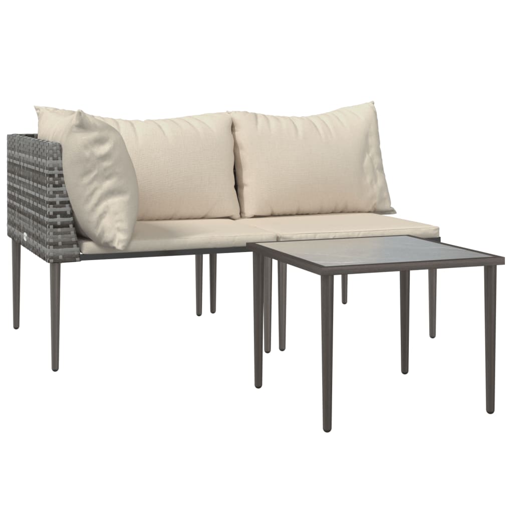 Set Divani da Giardino 3 pz con Cuscini in Polyrattan Grigio