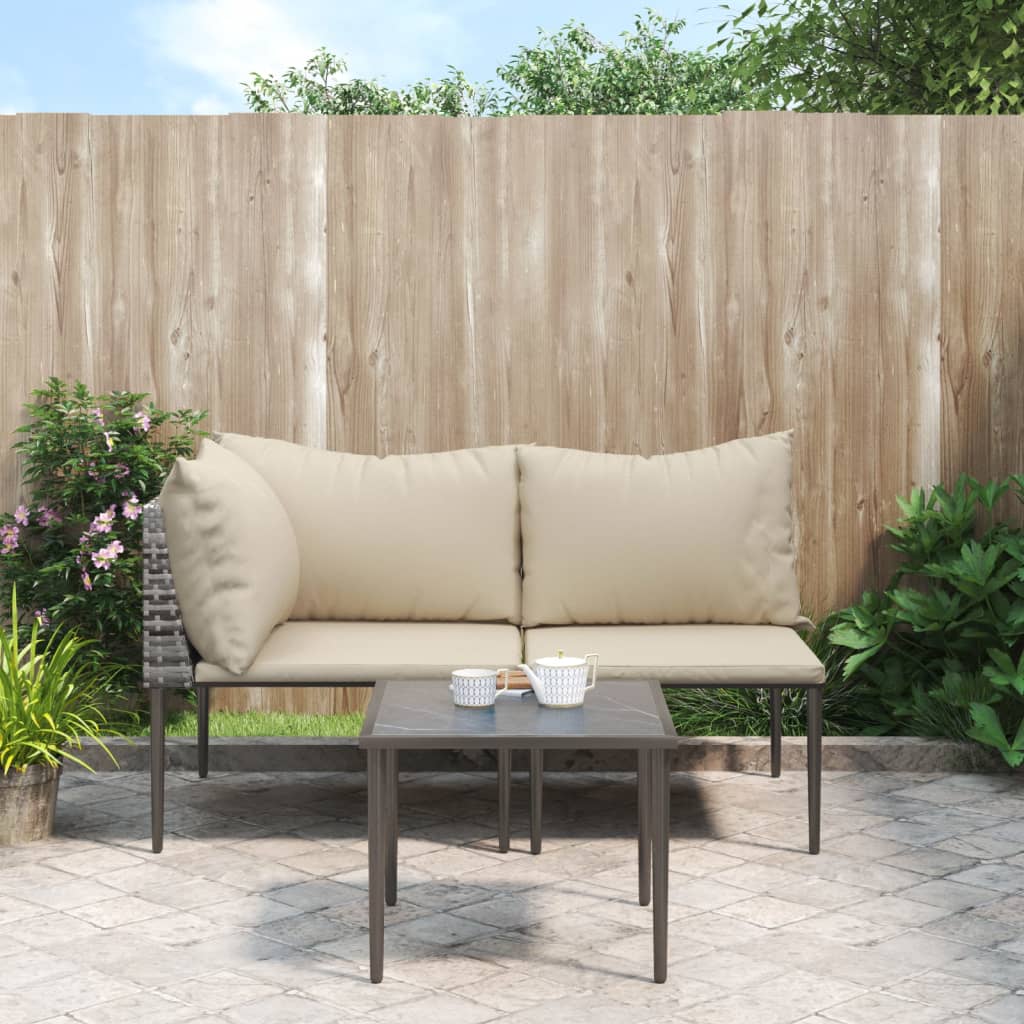 Set Divani da Giardino 3 pz con Cuscini in Polyrattan Grigio