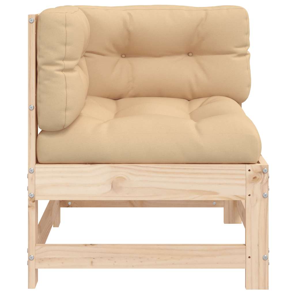 Divano Angolare con Cuscini in Legno Massello di Pino