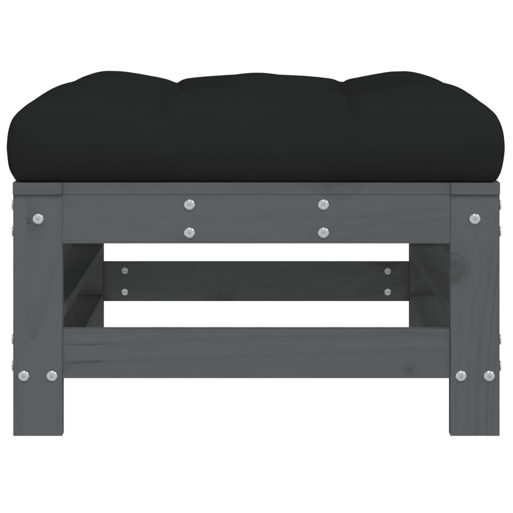 Poggiapiedi da Giardino con Cuscino Legno Massello Pino Grigio