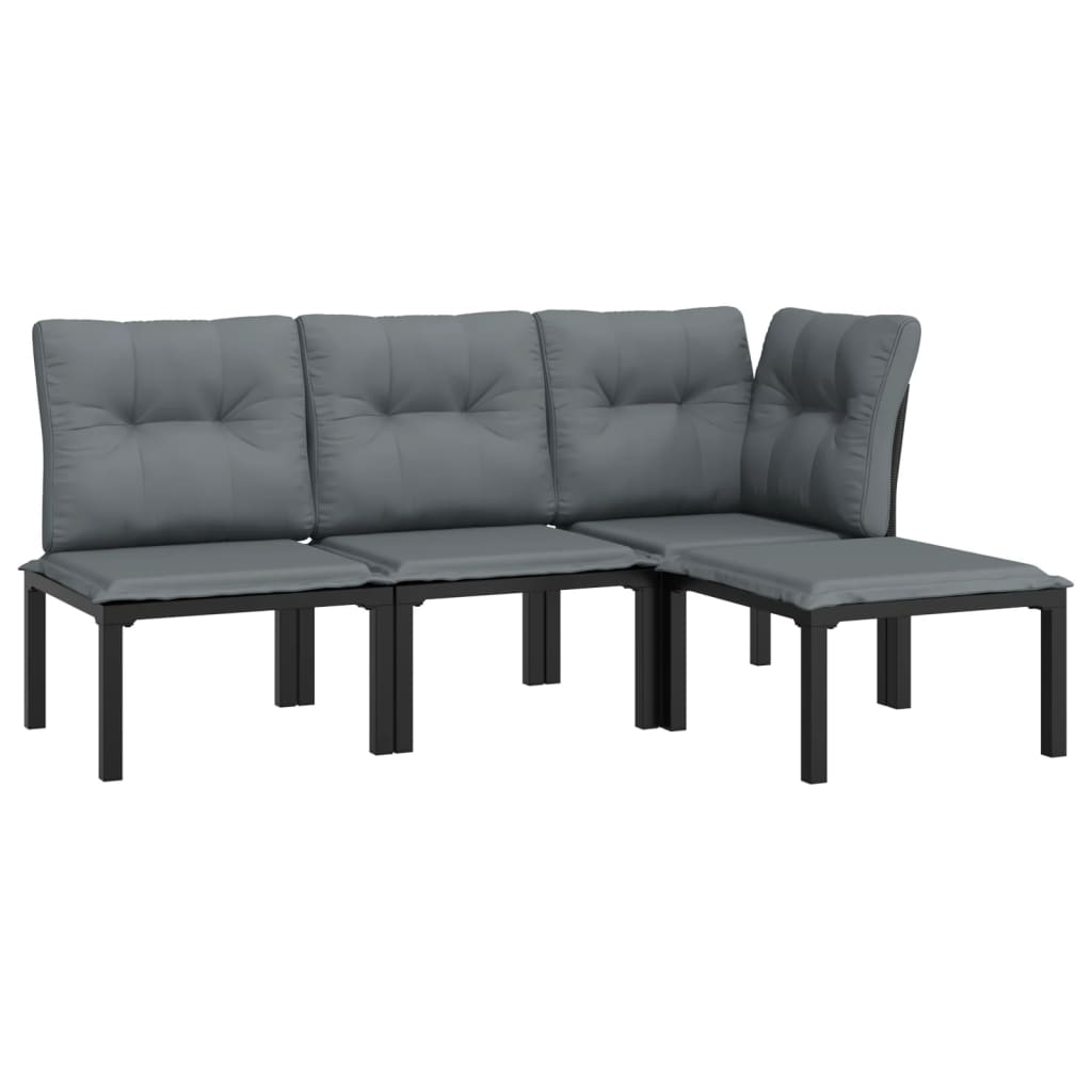 Set Salotto da Giardino 4 pz Nero e Grigio in Polyrattan