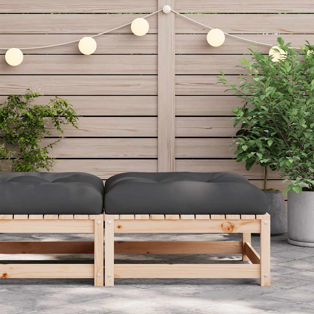 Poggiapiedi da Giardino con Cuscino in Legno Massello di Pino