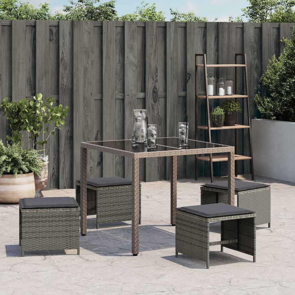 Sgabelli Giardino con Cuscini 4pz Grigi 41x41x36cm Polyrattan