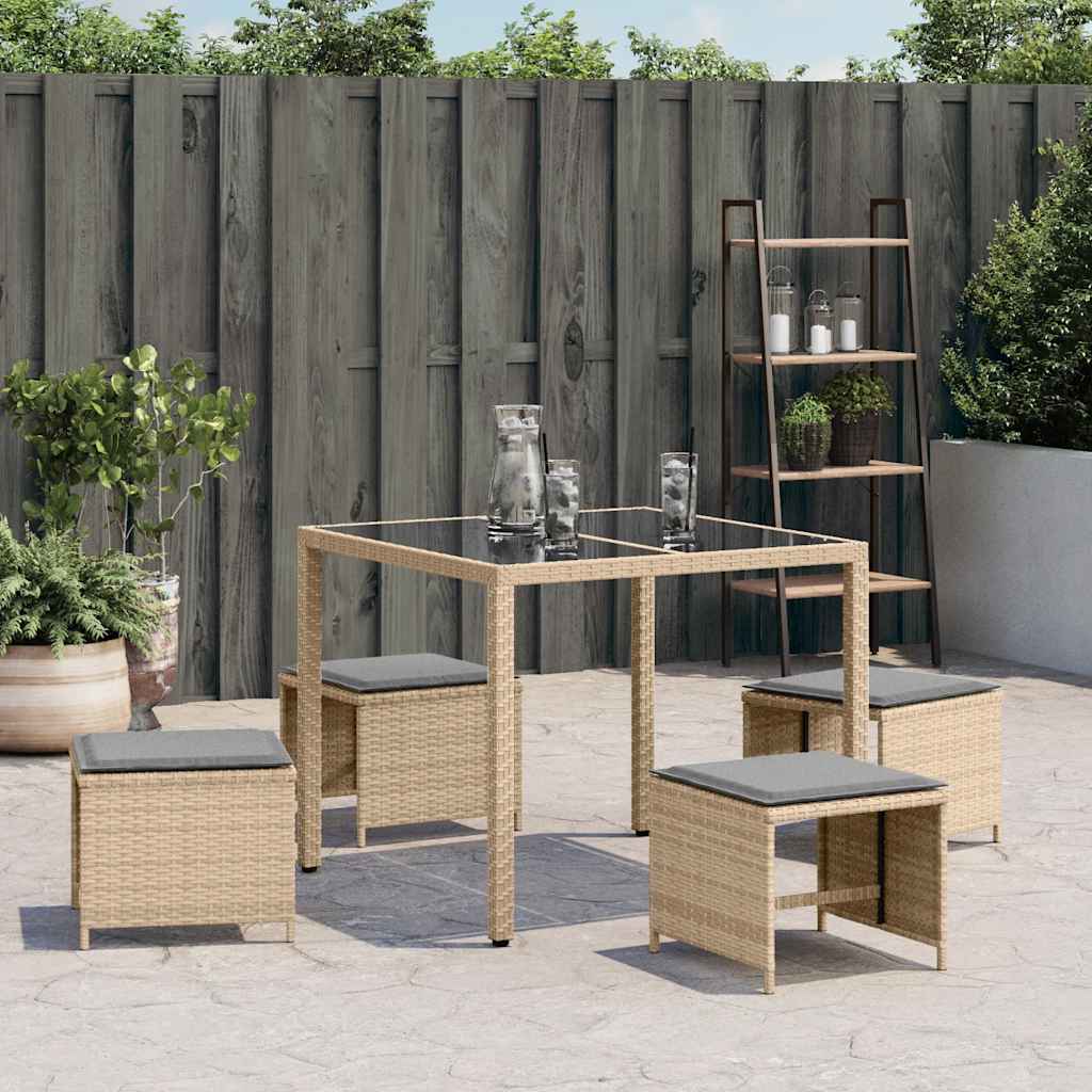 Sgabelli Giardino Cuscini 4pz Beige Misto 41x41x36cm Polyrattan