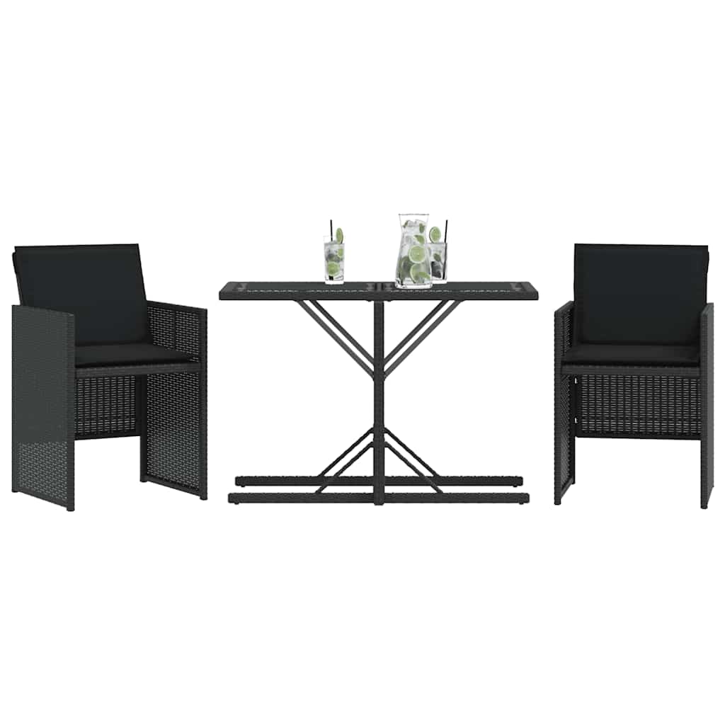 Set da Bistrò 3 pz con Cuscini Nero in Polyrattan