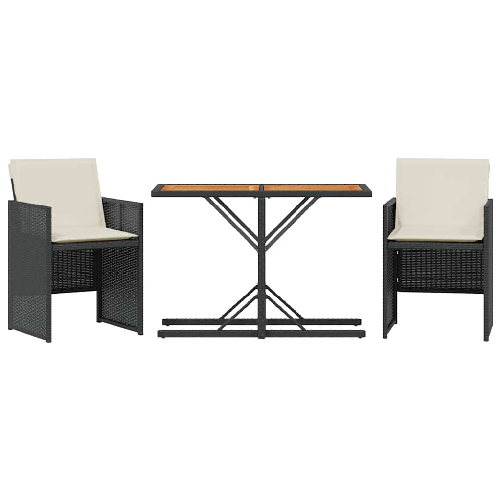 Set da Bistrò 3 pz con Cuscini Nero in Polyrattan